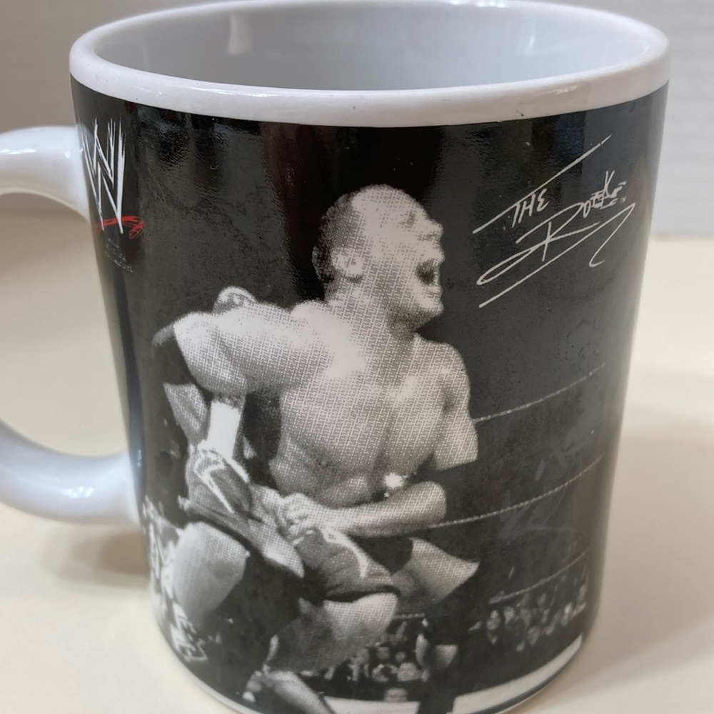 WWE Wrestling The Rock and Kurt Angle Coffee Mug Cup Black and White